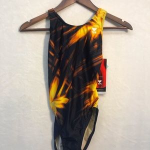 TYR Swimsuit Girls Racerback Navy Gold 32 XS